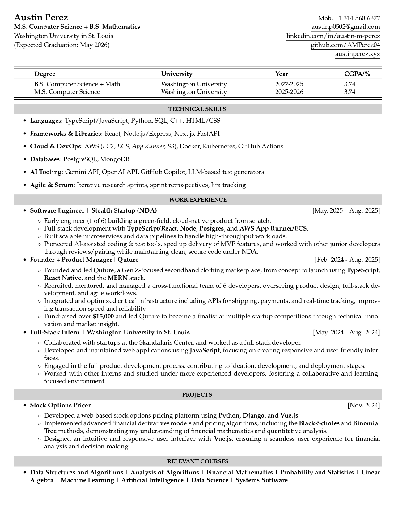 Software Engineering resume preview